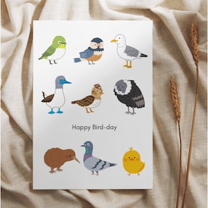 Punny Geburtstagskarte, Happy Bird-day Karte, Vögel auf einer Karte