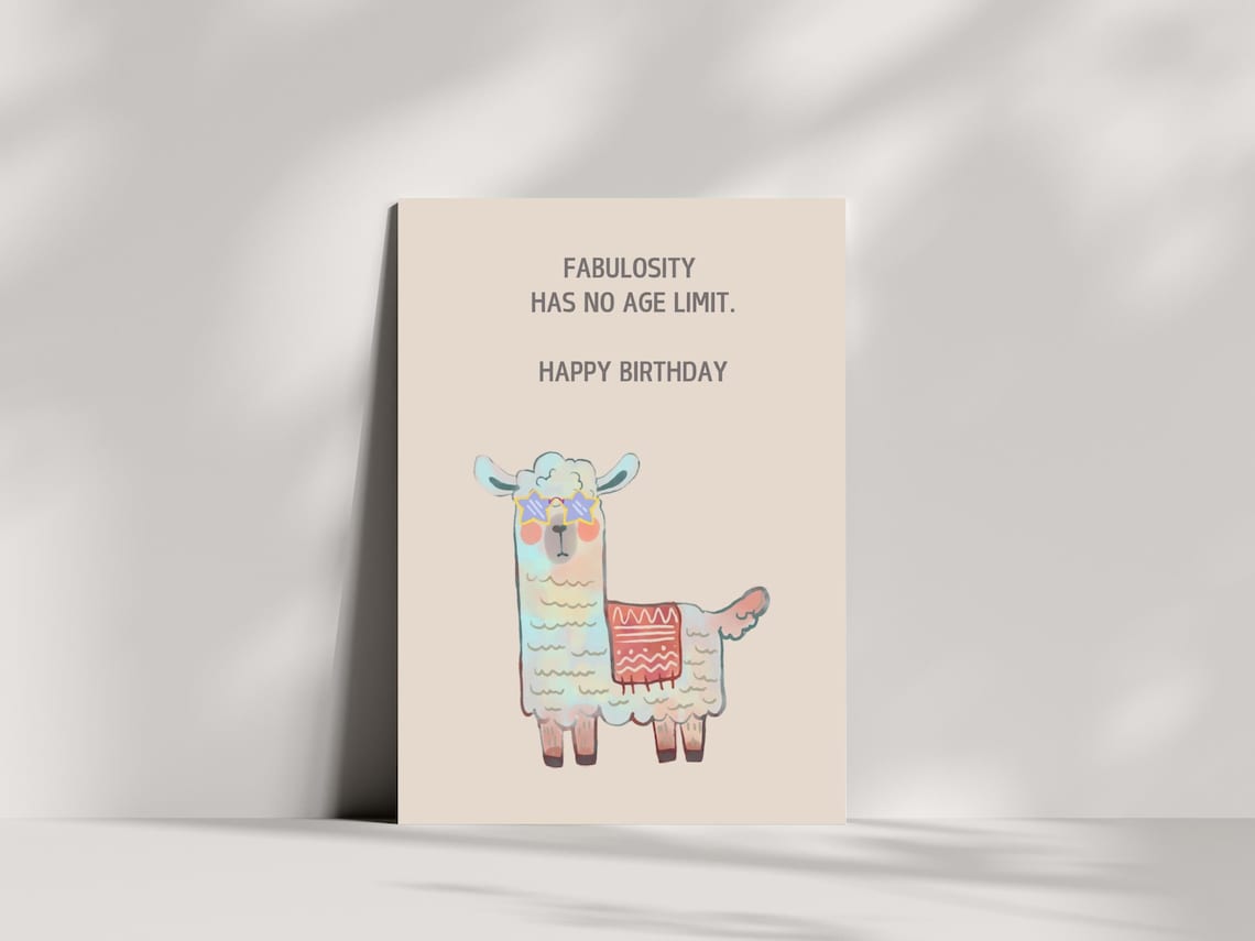 Printable Funny Llama Birthday Card, Fabulosity Has No Age Limit ...