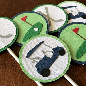 Dekoracje na babeczki na imprezę golfową, dekoracja urodzinowa Hole In One, dekoracja imprezy emerytalnej w golfa, zestaw 12 sztuk