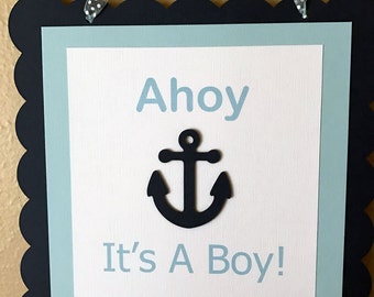 Nautical Party Door Sign, Ahoy It's A Boy Baby Shower Welcome Sign