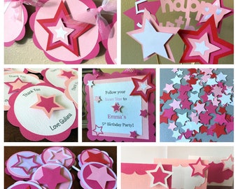 Star Party Package, American Party Package, Girl Doll Birthday Party, Girl Star Birthday Decoration, Pink Star Banner, Pink Girl Birthday