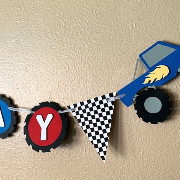 Monster Truck Birthday Party Banner, Racing Party Decoration, Truck Birthday Sign