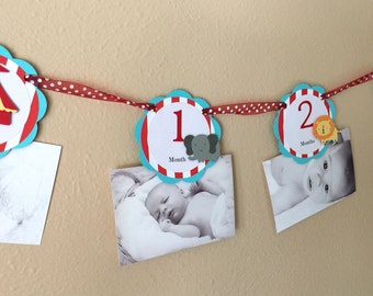 Circus 1st Year Photo Banner, Carnival 12 Month Time Line Banner, Circus First Birthday Decoration