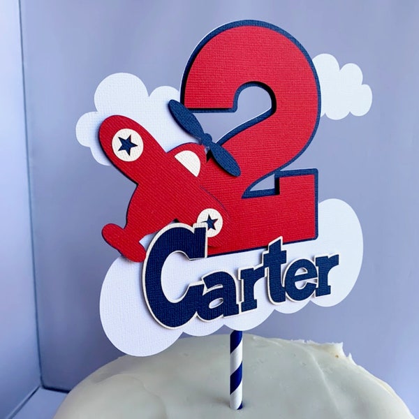 Airplane Cake Topper,Personalized Vintage Biplane Birthday Party Decoration,Smash Cake Topper