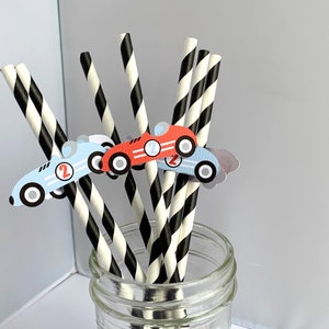 Vintage Race Car Straws, Two Fast Birthday Party Decoration, Fast One Party Straws, Retro Racing Birthday Decor, Set of 10