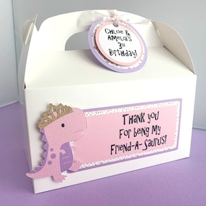 Girl Dinosaur Favor Boxes,Personalized Dinosaur Birthday Party Goodie Boxes,Pink Dino Treat Boxes, Set of 10