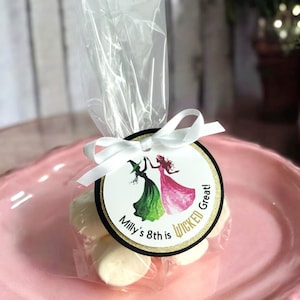 Good Witch Bad Witch Party Favor Tags, Personalized Witch and Princess Birthday Thank You Tag, Pink Green Goodie Bag Label