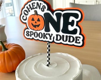 One Spooky Dude Cake Topper, Pumpkin First Birthday Party Decoration, Halloween Smash Cake