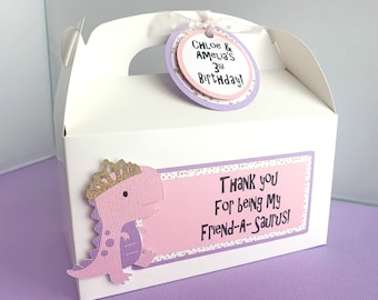 Girl Dinosaur Favor Boxes,Personalized Dinosaur Birthday Party Goodie Boxes,Pink Dino Treat Boxes, Set of 10