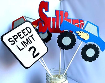 Monster Truck Party Centerpiece, Personalized Racing Birthday Party Decoration