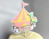 Circus Birthday Cake Topper, Personalized Carnival Party Decoration, Pink Circus Tent Smash Cake Topper Il_170x135