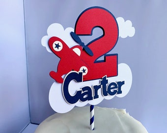 Airplane Cake Topper,Personalized Vintage Biplane Birthday Party Decoration,Smash Cake Topper