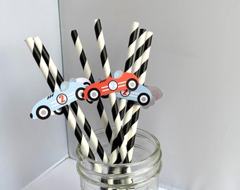 Vintage Race Car Straws, Two Fast Birthday Party Decoration, Fast One Party Straws, Set of 10