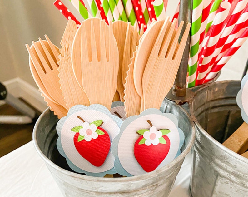 Berry 1st Birthday Napkin Rings Sweet Strawberry Party Decoration Shortcake Baby Shower Set of 12