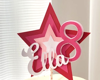 Star Party Cake Topper, American Birthday Party, Girl Doll Party Decoration, Pink Star Cake Topper