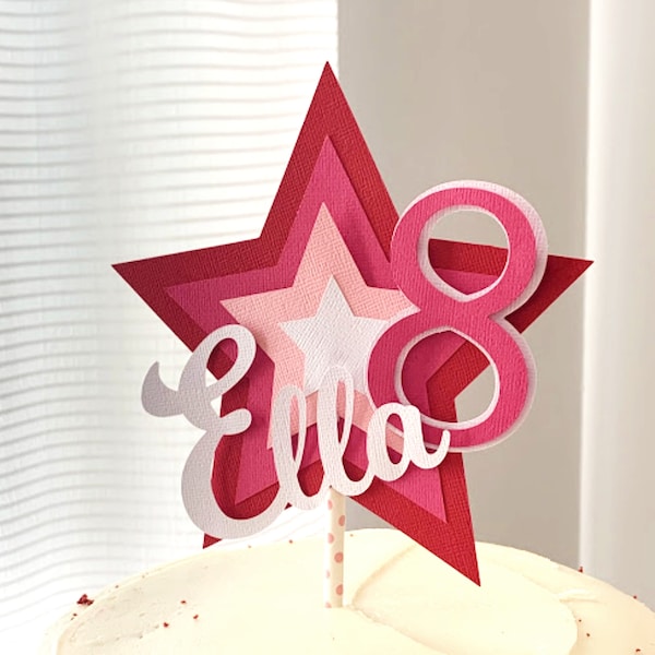 Star Party Cake Topper, American Birthday Party, Girl Doll Party Decoration, Pink Star Cake Topper