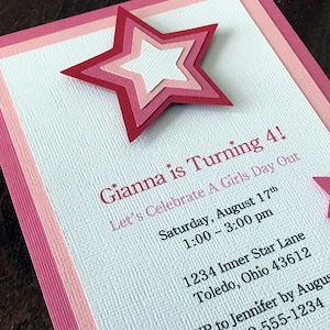 Star Party Invitation, Girl Doll Party Invitation, American Party Invitation, Pink Star Invitation, Girl Star Party Invitation, Set of 12
