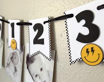 One Happy Dude First Year Photo Banner, Smile Face Birthday Party Decor