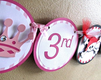 Princess and Pirate Birthday Party Banner, Pirate Princess Boy Girl Party Decoration