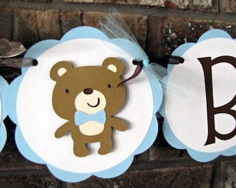 Baner na baby shower z misiem: dekoracja na pierwsze urodziny misia