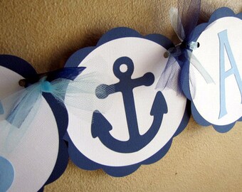 Nautical Baby Shower Banner, Ahoy It's A Boy Party Decoration, Sailing Birthday, Navy Blue Anchor Banner