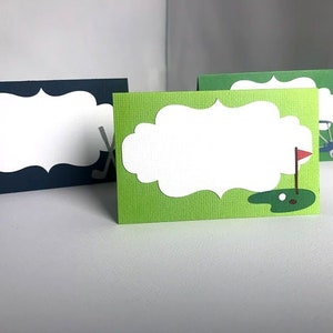 Tarjetas de comida para fiestas de golf, tarjetas de lugar para cumpleaños de golf, decoración de jubilación, baby shower, graduación, juego de 10