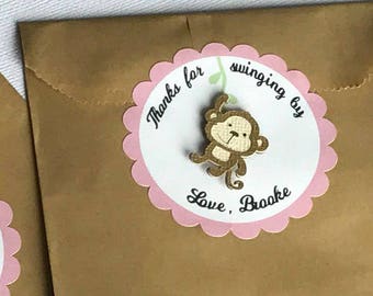 Personalized Monkey Favor Bags,Girl Monkey Birthday Party Treat Bags,Safari Goodie Bag,Set of 12
