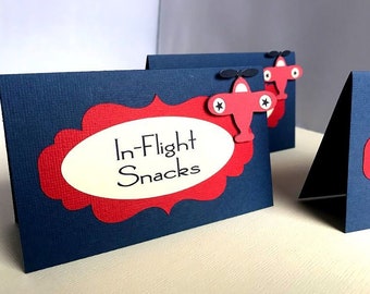 Airplane Party Food Tent Cards, Vintage Biplane Menu Labels, Set of 10