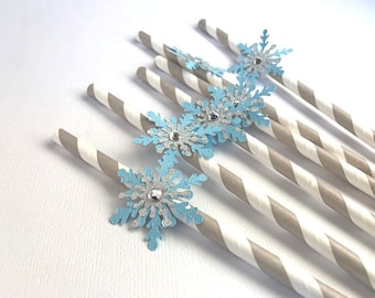 Snowflake Party Straws, Frozen Birthday Party Decoration,  Winter Wonderland Straw, Winter Onederland, Set of 10