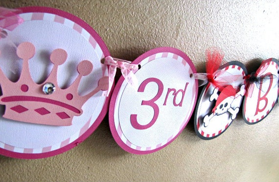 Princess and Pirate Birthday Party Banner Il_570xn