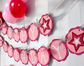 Star Party Banner, Girl Doll Birthday Party, American Party Decoration, Pink Girl Star Birthday Sign