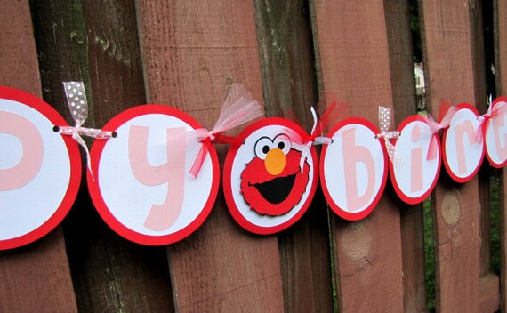 Elmo Party Banner, Girl Elmo Birthday Decoration, Sesame Street 1st Birthday Banner, Pink Elmo First Birthday Banner Il_570xn