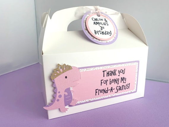 Girl Dinosaur Favor Boxes, Personalized Dinosaur Birthday Party Goodie Boxes, Pink Dino Treat Boxes, Set of 10 Il_570xn