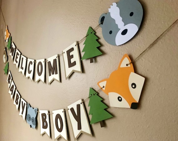 Woodland Animal Banner, Forest Animal Baby Shower Decoration, Woodsy Birthday Party Banner Il_570xn