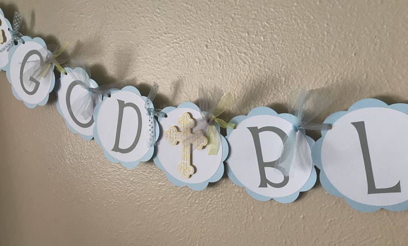 Baptism Banner, First Communion Decoration, Christening Party Banner, Religious Celebration, Cross Banner image 1