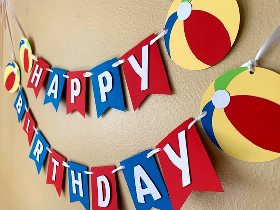 Beach Ball Party Banner, Pool Party Decoration, Summer Birthday Party Sign Il_570xn