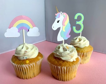 Rainbow Unicorn Cupcake Toppers: Pastel Birthday Party Picks (Set of 12)