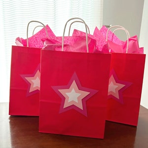 Star Party Favor Bags, American Birthday Party, Girl Doll Treat Bags, Pink Star Goodie Bags, Set of 12