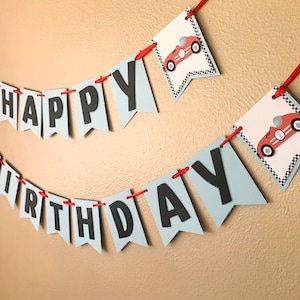 Race Car Party Banner, Two Fast Birthday Decoration, Vintage Racing Fast One Sign, Need Four Speed image 3