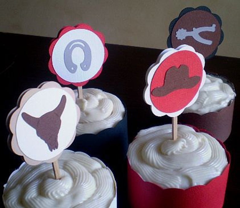 Cowboy Cupcake Toppers Western Birthday Party Decoration Set Etsy