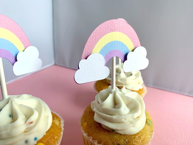 Rainbow Cupcake Toppers Pastel Rainbow Birthday Party Etsy