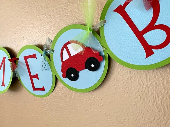 Little Red Car Party Banner, Transportation Birthday Decoration, Car Baby Shower Sign Il_570xn