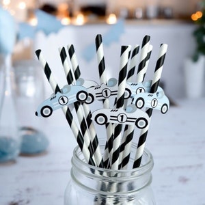 Fast One Party Straws, Retro Race Car Birthday Decoration, Two Fast Drinking Straws, Vintage Racing 1st Birthday Favors, Set of 10
