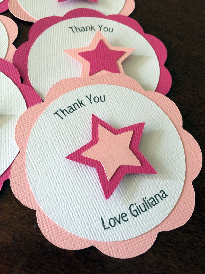 American Favor Tag Pink Star Favor Tag Girl Doll Party Favor Star Party Favor Tag Girl Birthday Party Set of 12 Personalized Favor Tag