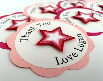 Star Party Thank You Tags, Personalized American Birthday Favor Tags, Girl Doll Party Goodie Bag Tags