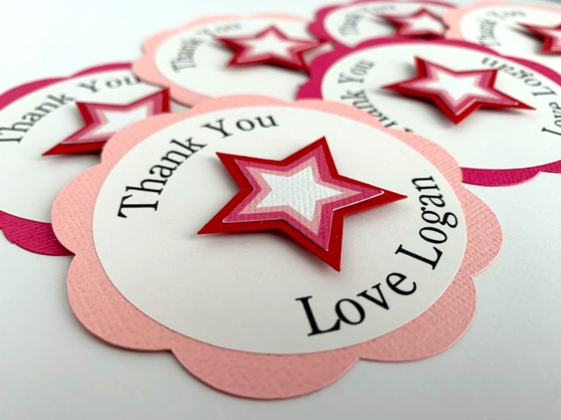 Star Party Thank You Tags, Personalized American Birthday Favor Tags, Girl Doll Party Goodie Bag Tags image 1
