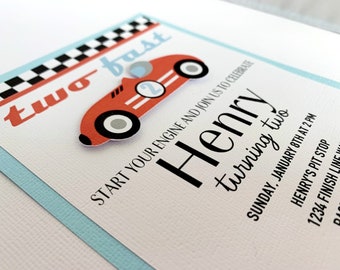 Vintage Race Car Invitations,Two Fast Birthday Invitation,Fast One Party Invitation Set,Racing Party,Baby Shower Invites, Set of 12