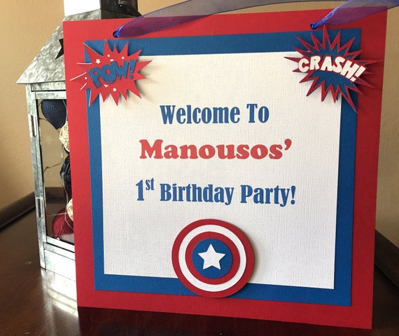 Captain America Party Sign, Superhero Party Door Sign, Captain America Party Welcome Sign, Superhero Party Sign, Boy Superhero Party Sign Il_570xn