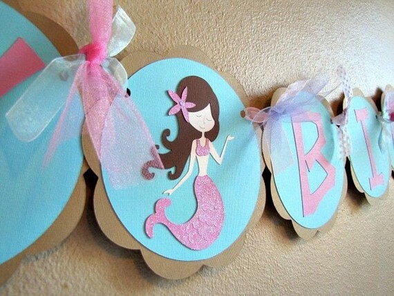 Mermaid Party Banner, Mermaid Birthday Decoration, Girl Swim Party Banner, Mermaid Baby Shower Decoration Il_570xn