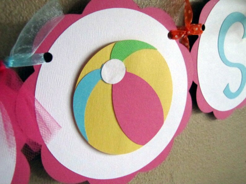 Beach Ball Party Banner, Beachball Birthday Decoration, Pool Party Banner image 4